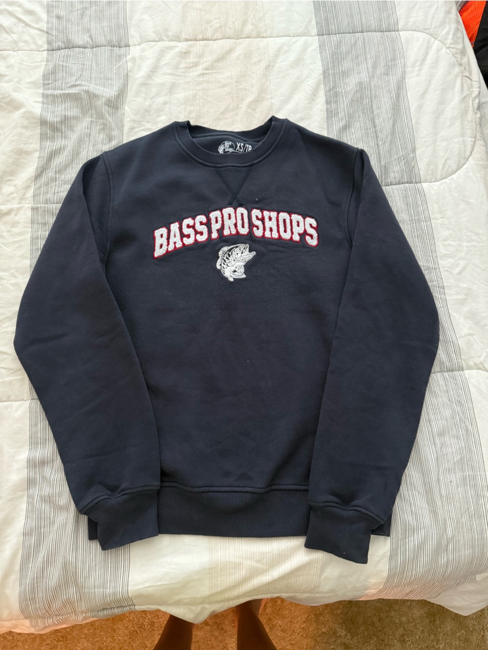 Bass Pro Shops Navy Crewneck Sweatshirt with White & Red Logo